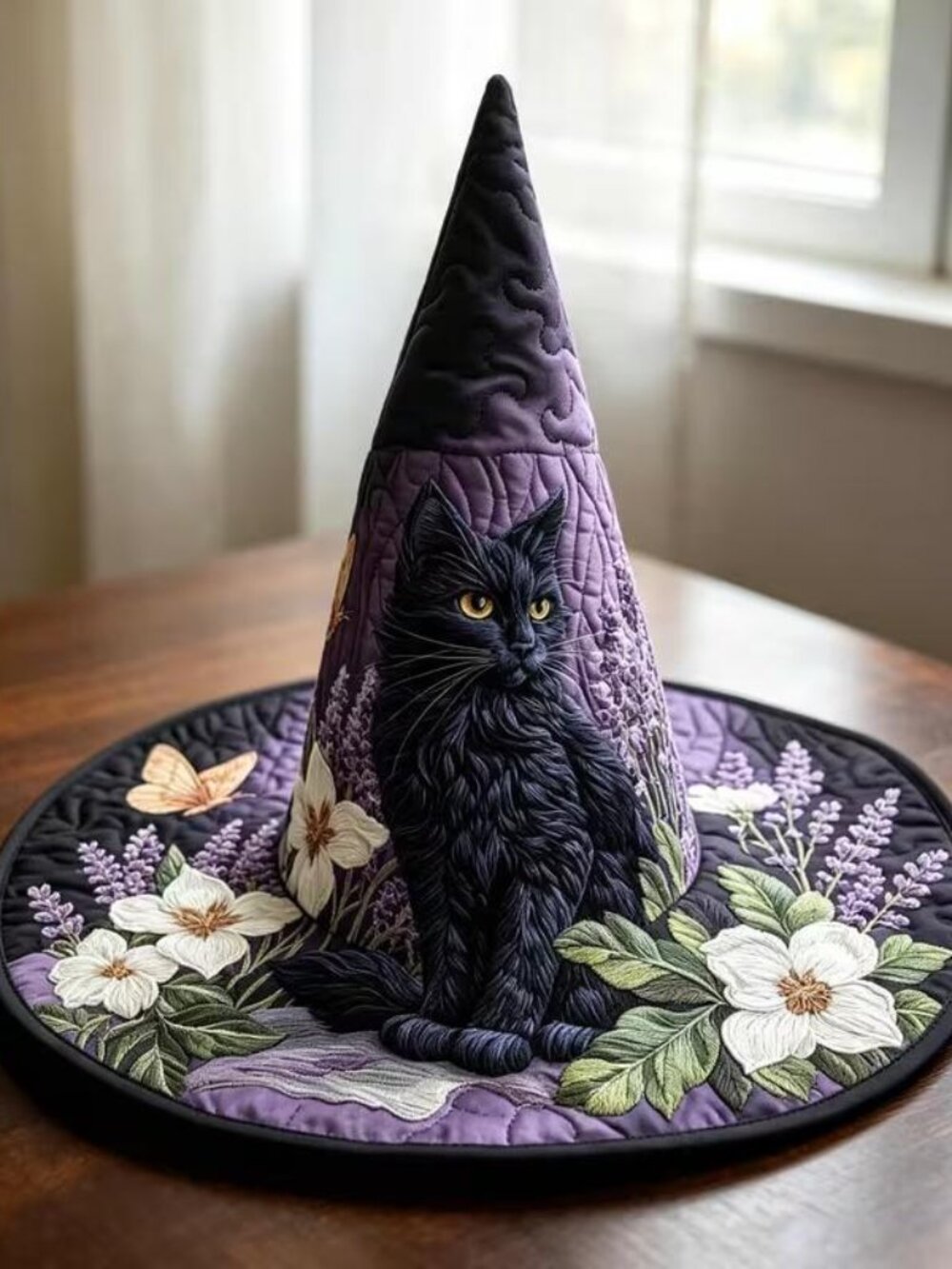 QUILTED SKULLS & CAT WITCH HAT